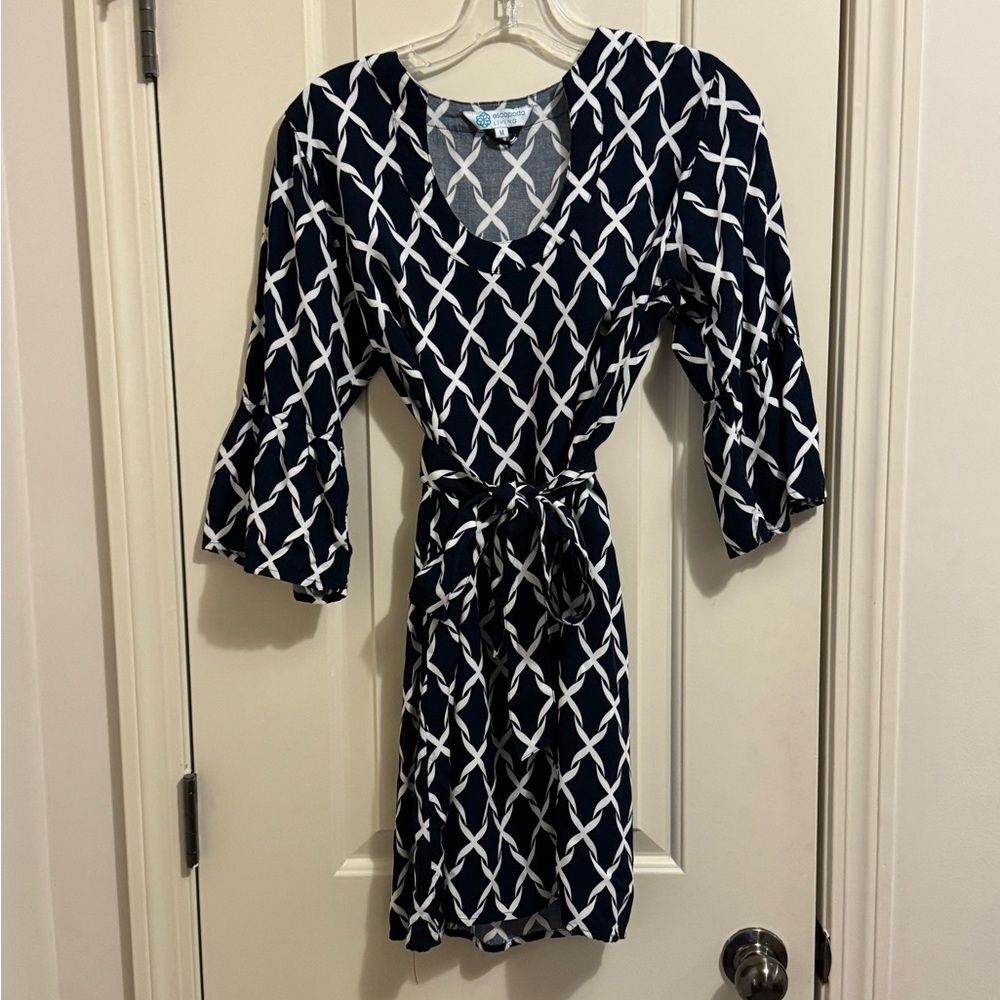 Escapada Navy and White Geometric Long Sleeve Dress